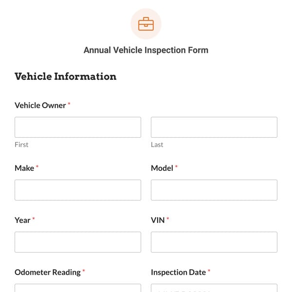 Annual Vehicle Inspection Form Template