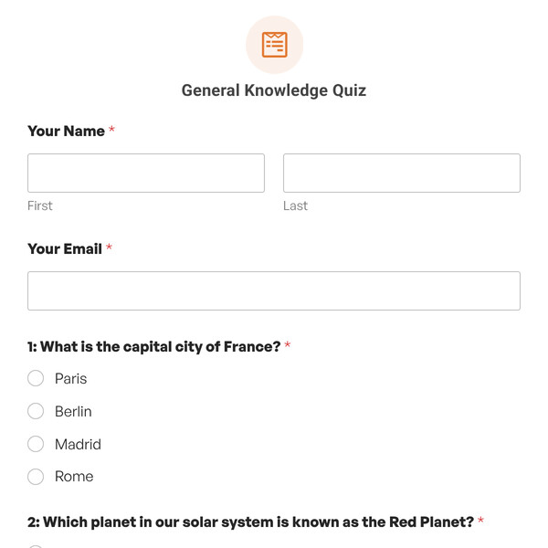 General Knowledge Quiz Template