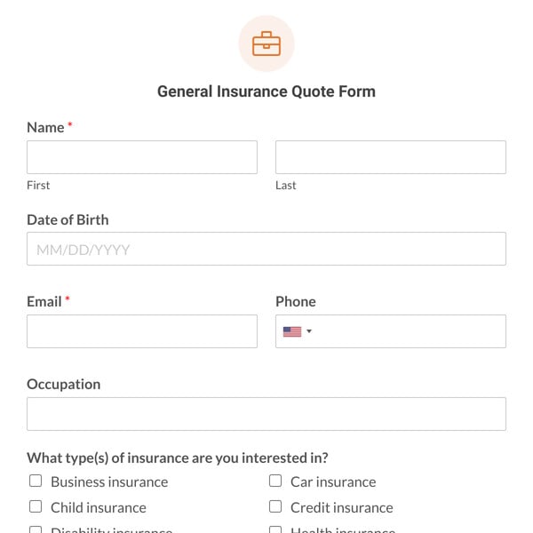 General Insurance Quote Form Template