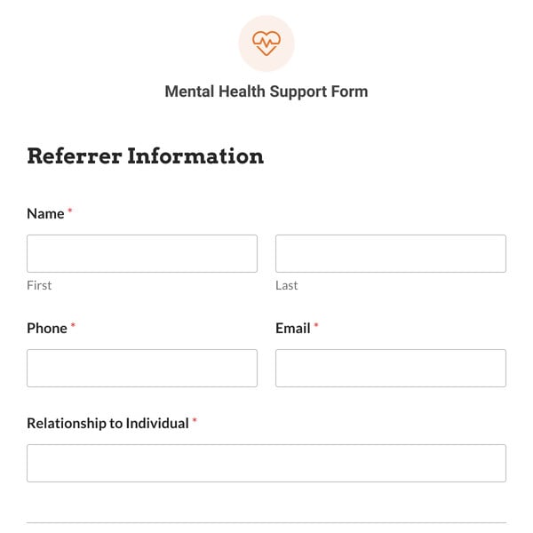 Mental Health Support Form Template