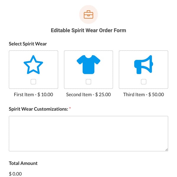 Editable Spirit Wear Order Form Template