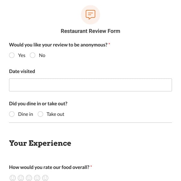 Restaurant Review Form Template