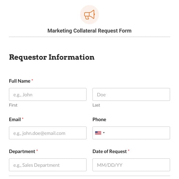 Marketing Collateral Request Form Template
