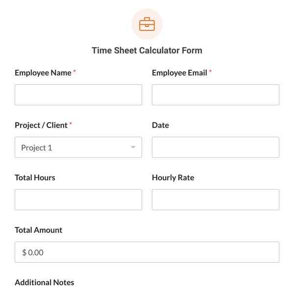 Time Sheet Calculator Form Template