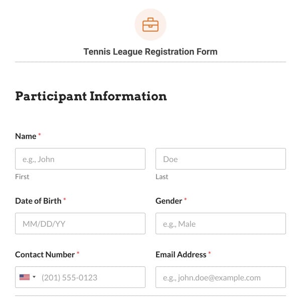 Tennis League Registration Form Template