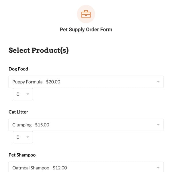Pet Supply Order Form Template