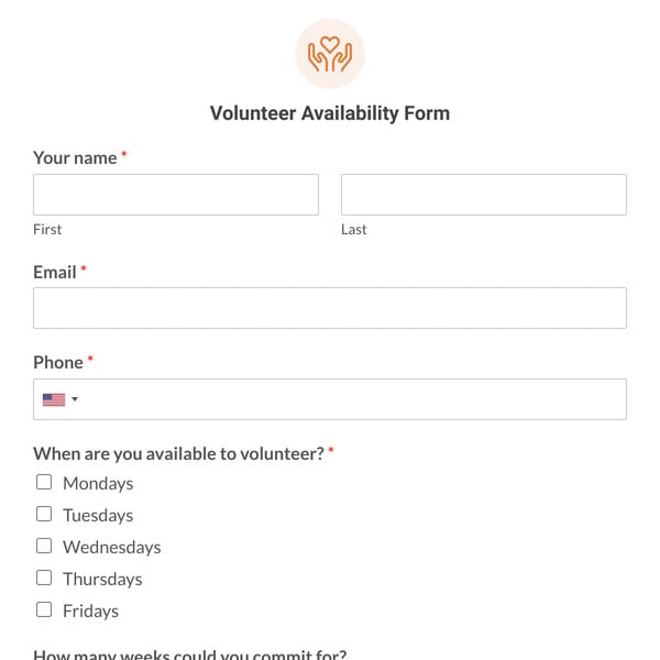 Volunteer Availability Form Template