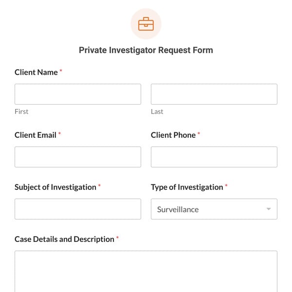 Private Investigator Request Form Template