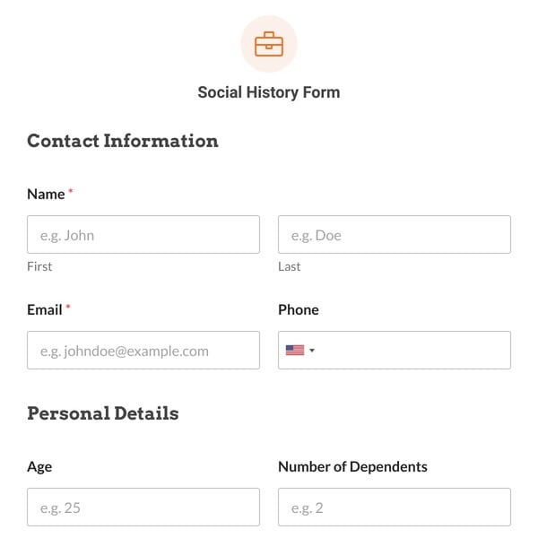 Social History Form Template