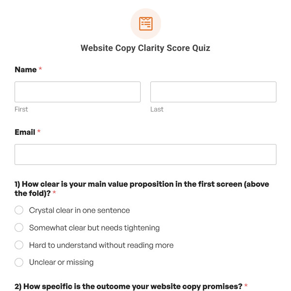 Website Copy Clarity Score Quiz Template