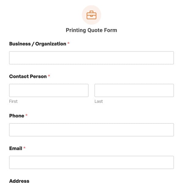 Printing Quote Form Template