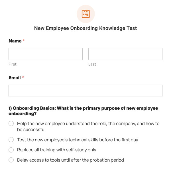 New Employee Onboarding Knowledge Test Template