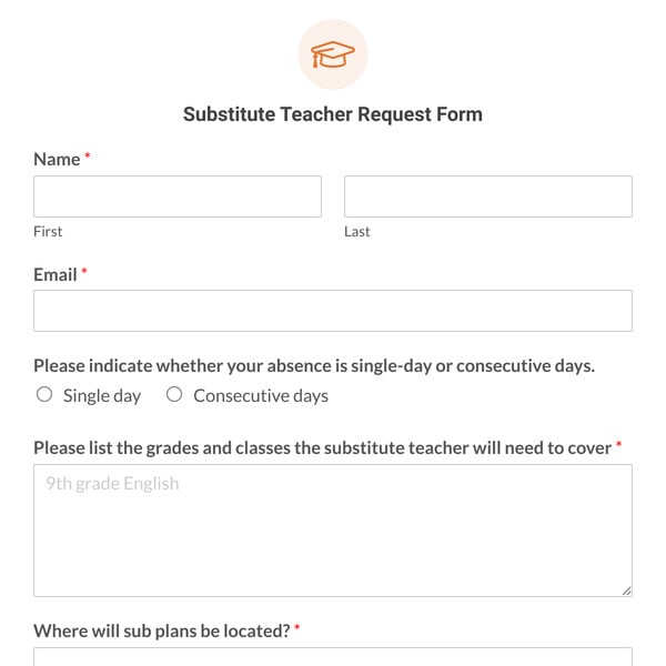 Substitute Teacher Request Form Template