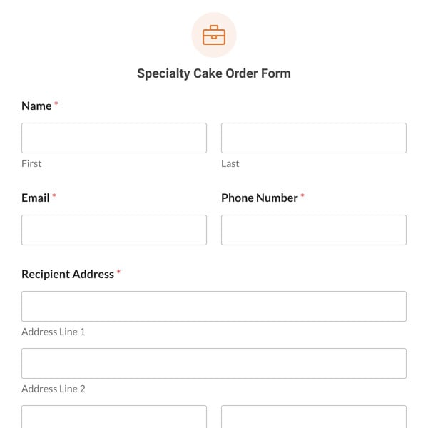 Specialty Cake Order Form Template
