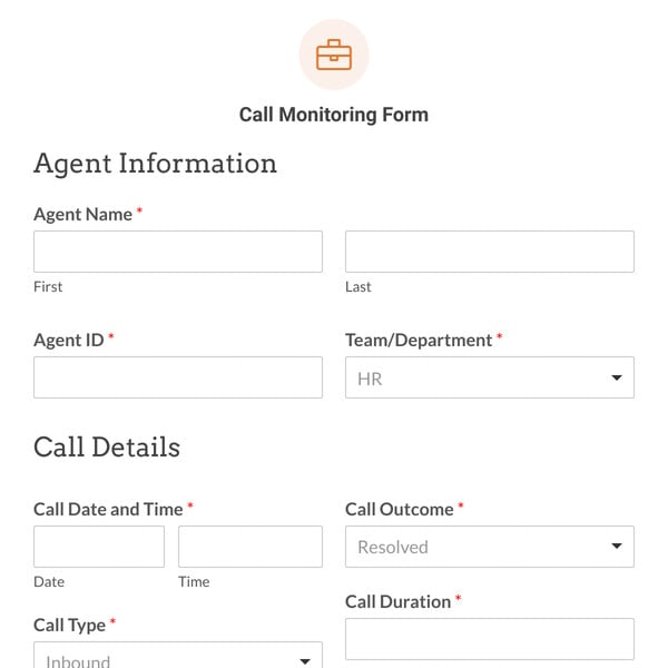 Call Monitoring Form Template