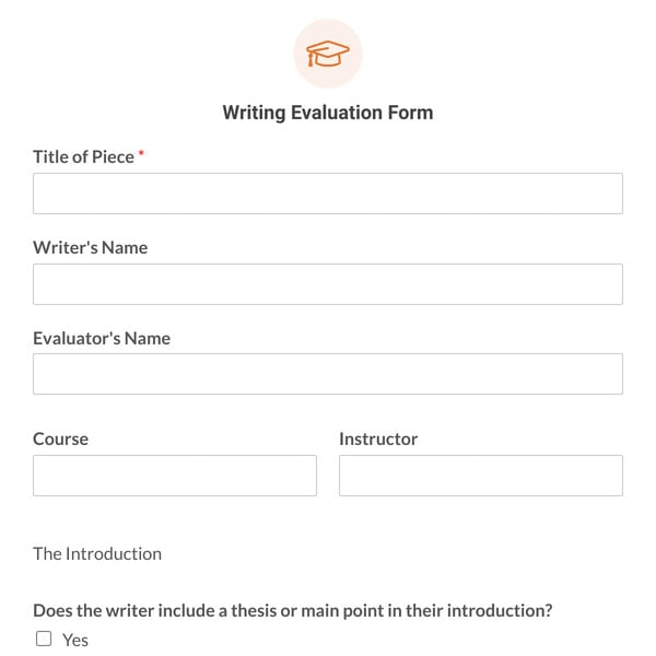 Writing Evaluation Form Template