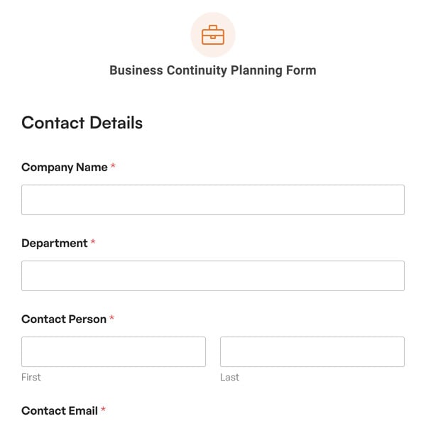 Business Continuity Planning Form Template