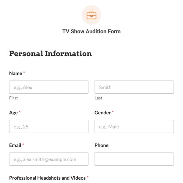 TV Show Audition Form Template