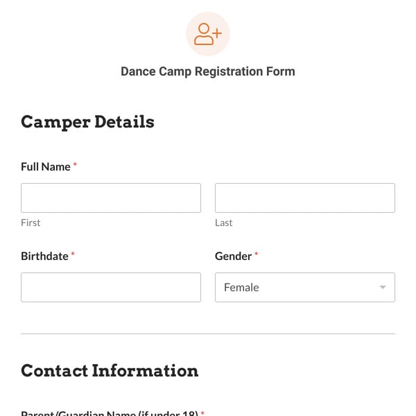 Dance Camp Registration Form Template