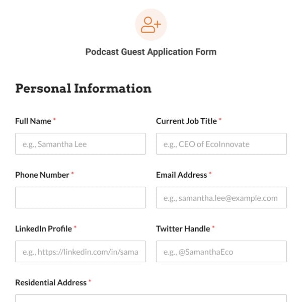 Podcast Guest Application Form Template
