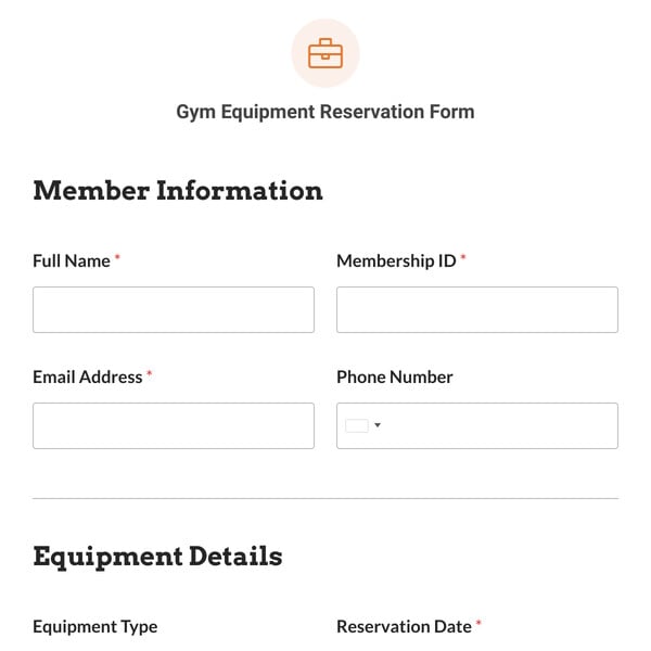 Gym Equipment Reservation Form Template