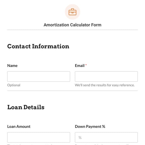 Amortization Calculator Form Template