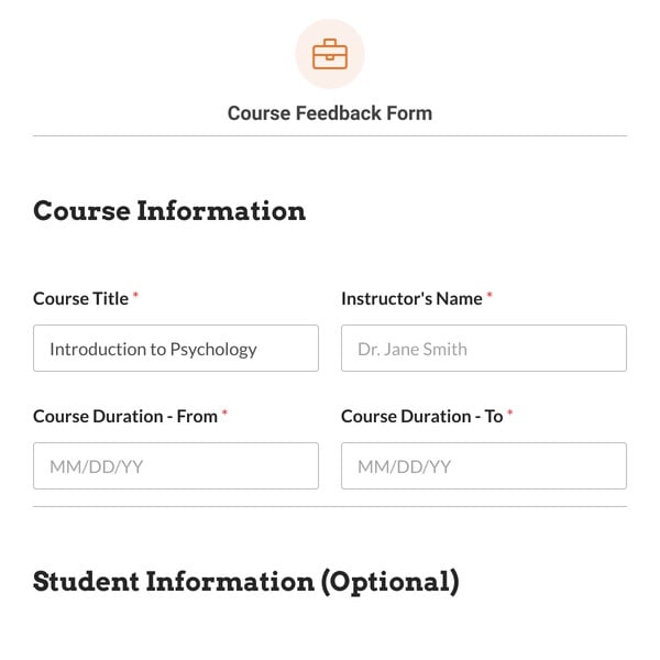 Course Feedback Form Template