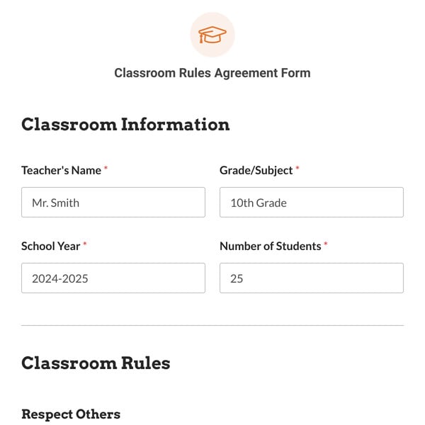 Classroom Rules Agreement Form Template