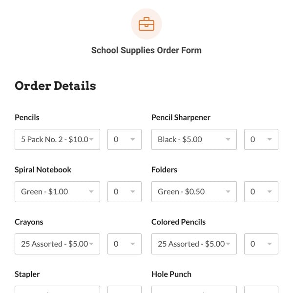 School Supplies Order Form Template