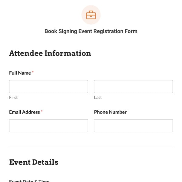 Book Signing Event Registration Form Template