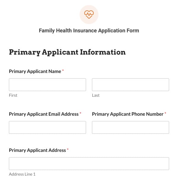 Family Health Insurance Application Form Template