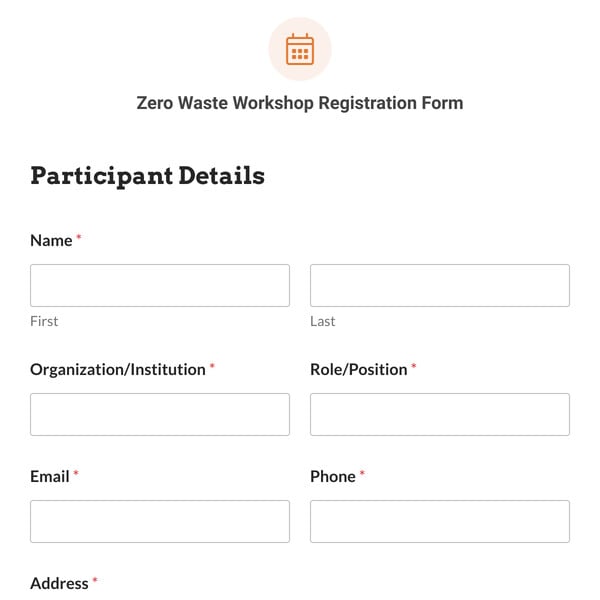 Zero Waste Workshop Registration Form Template