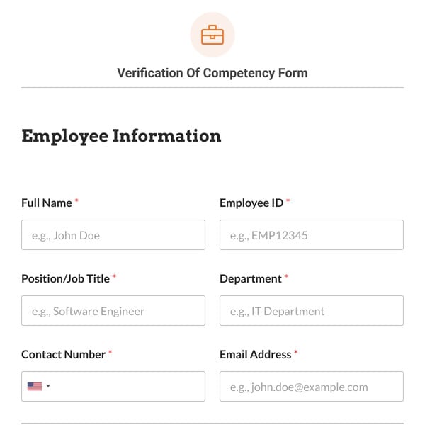 Verification Of Competency Form Template