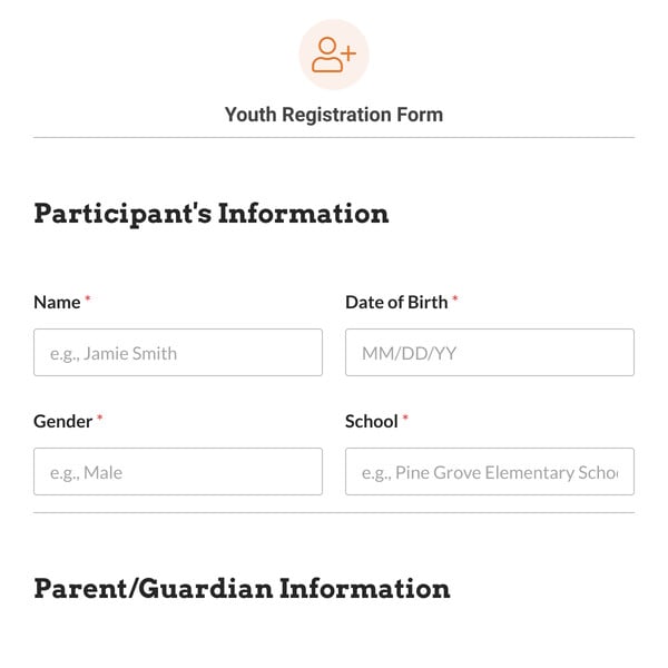 Youth Registration Form Template