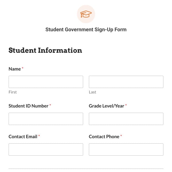 Student Government Sign-Up Form Template