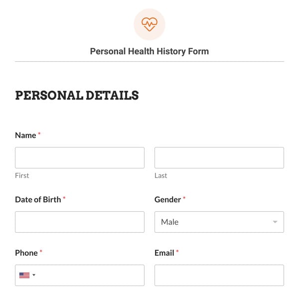 Personal Health History Form Template