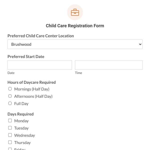 Child Care Registration Form Template