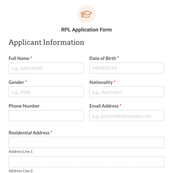 RPL Application Form Template