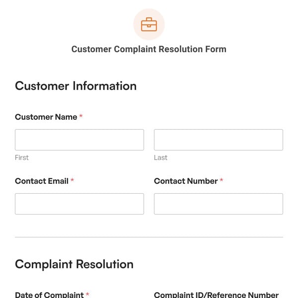 Customer Complaint Resolution Form Template