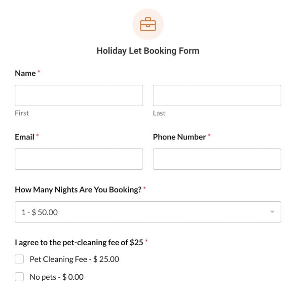 Holiday Let Booking Form Template