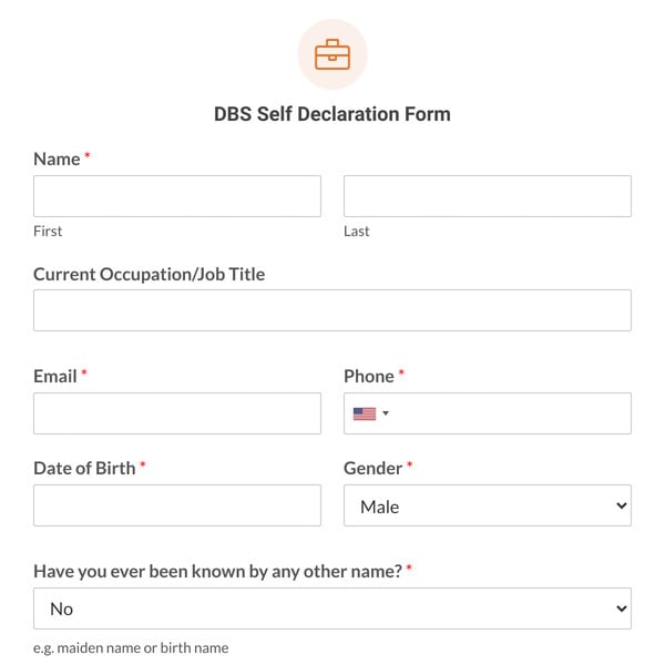 DBS Self Declaration Form Template