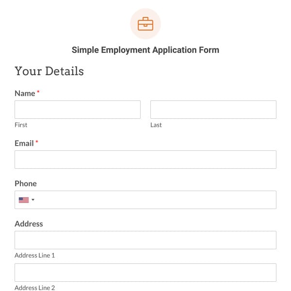 Simple Employment Application Form Template