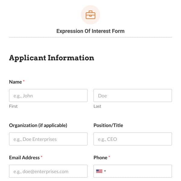 Expression Of Interest Form Template