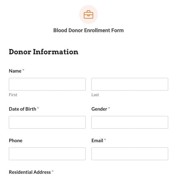 Blood Donor Enrollment Form Template