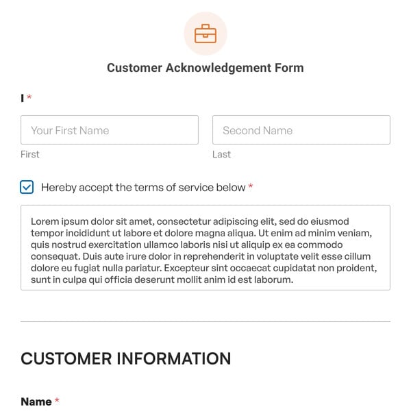 Customer Acknowledgement Form Template