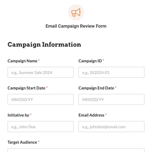 Email Campaign Review Form Template