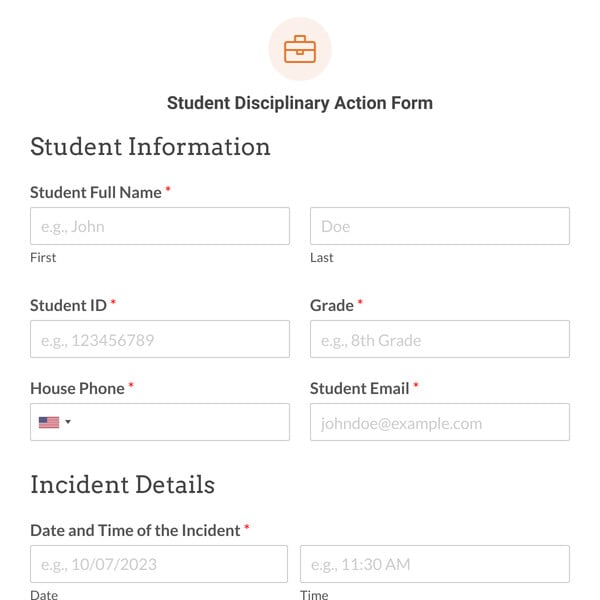 Student Disciplinary Action Form Template