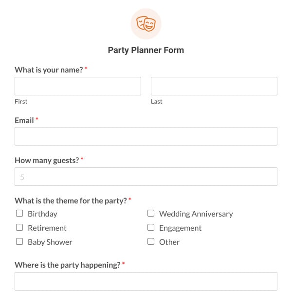 Party Planner Form Template