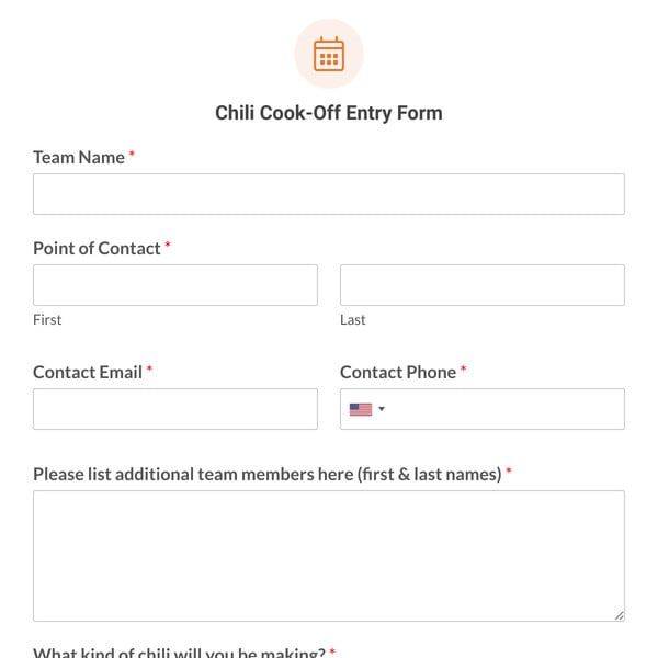 Chili Cook-Off Entry Form Template