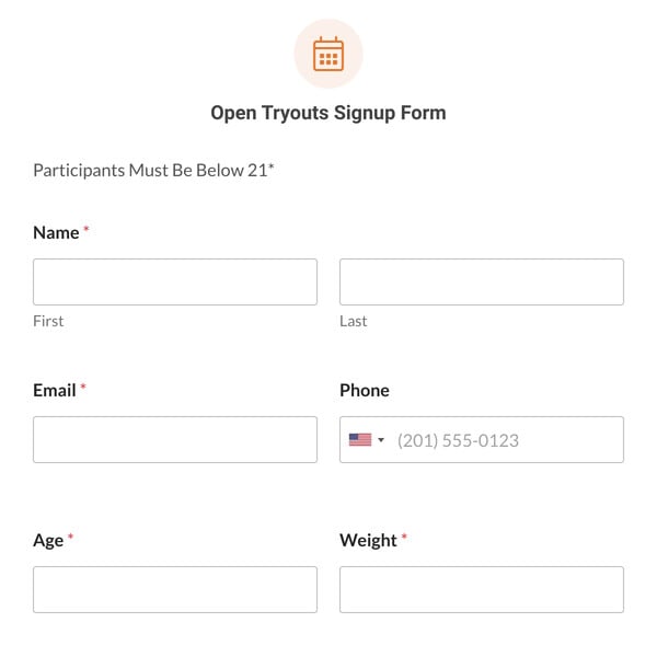 Open Tryouts Signup Form Template